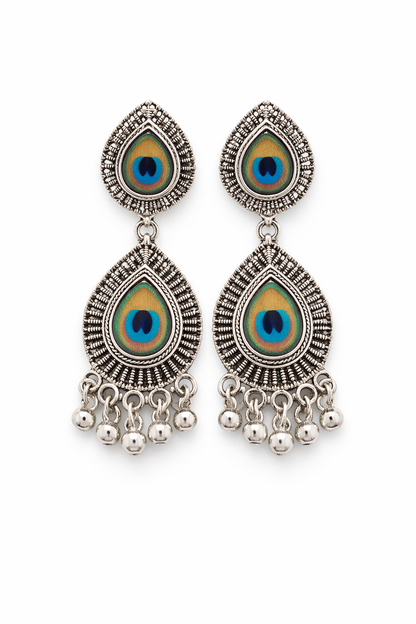 Peacock Design Oxidised Earrings for Women Dual Layer Earrings