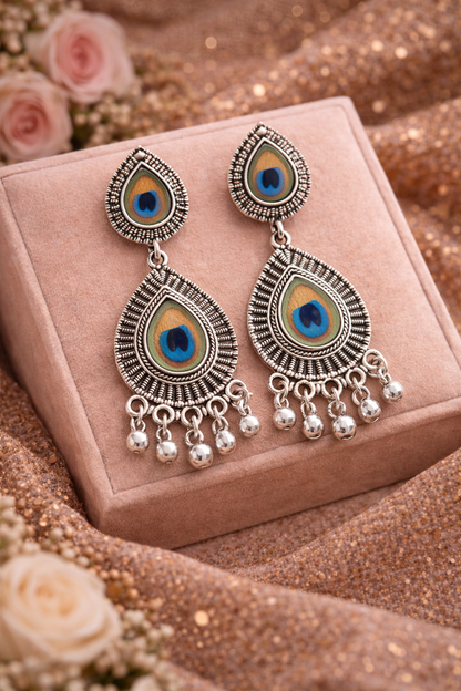 Peacock Design Oxidised Earrings for Women Dual Layer Earrings
