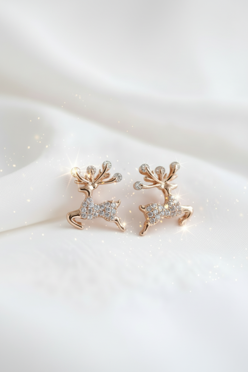 Deer Design Stud Earrings for Women Rose Gold