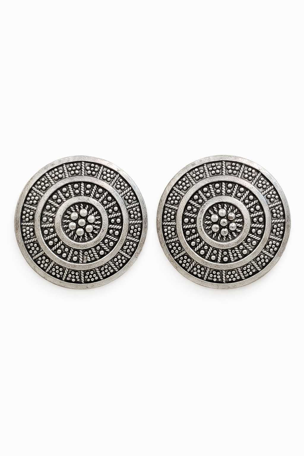 Oxidised Round Stud Earrings for Women Mandala Design Earrings