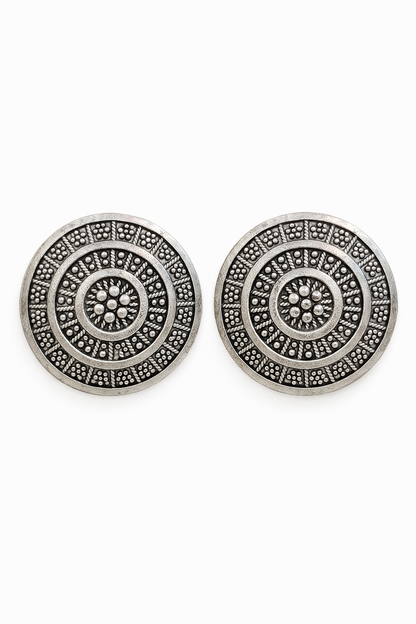 Oxidised Round Stud Earrings for Women Mandala Design Earrings