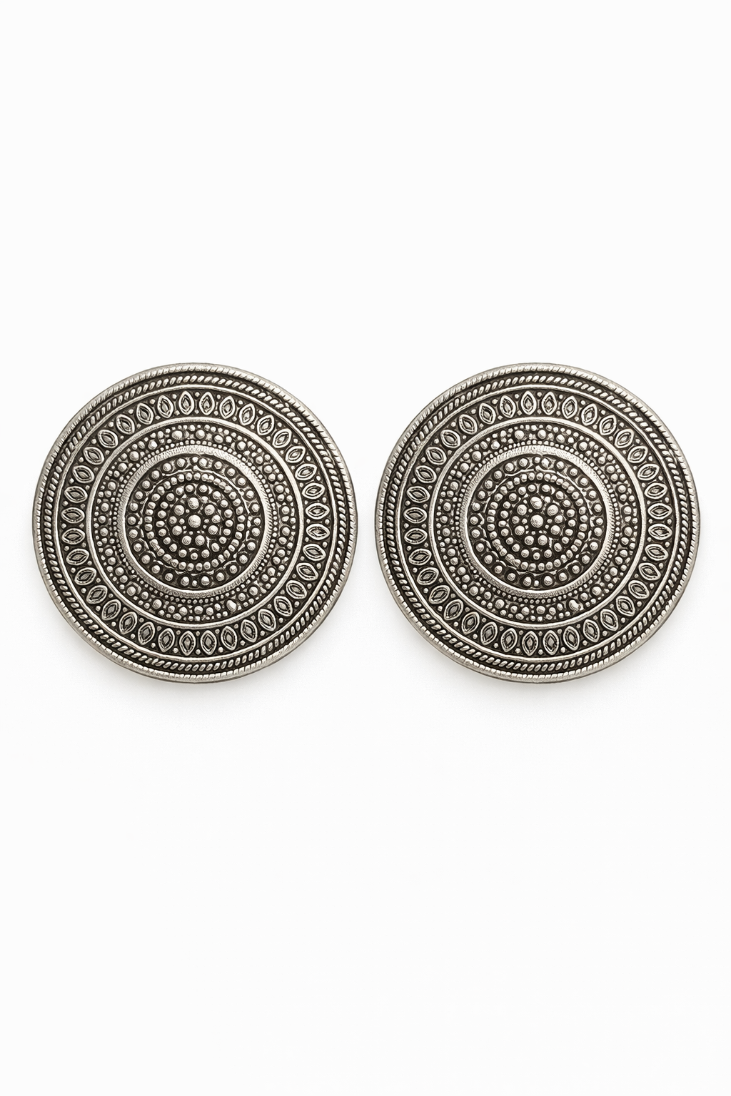 Oxidised Round Stud Earrings for Women Tribal Design Earrings