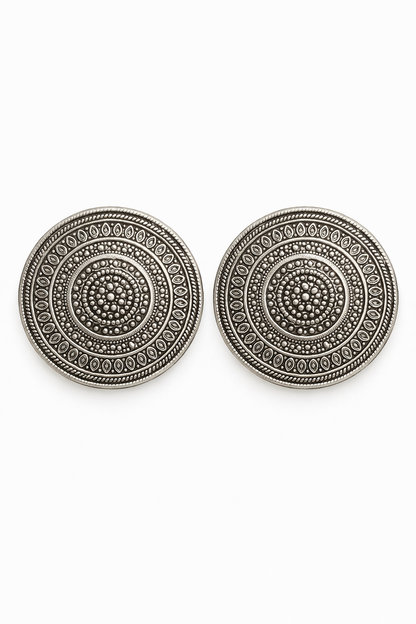 Oxidised Round Stud Earrings for Women Tribal Design Earrings