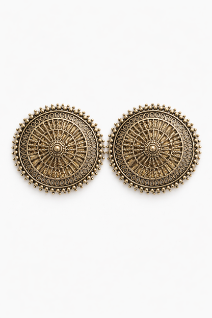 Antique Gold Round Stud Earrings for Women Tribal Design Earrings