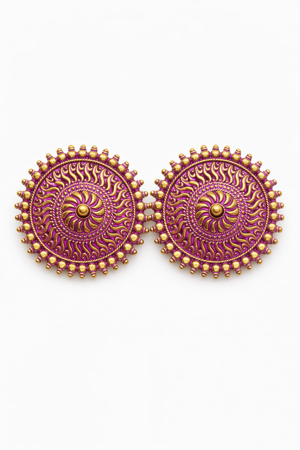 Pink Gold Round Stud Earrings for Women Sun Design Earrings