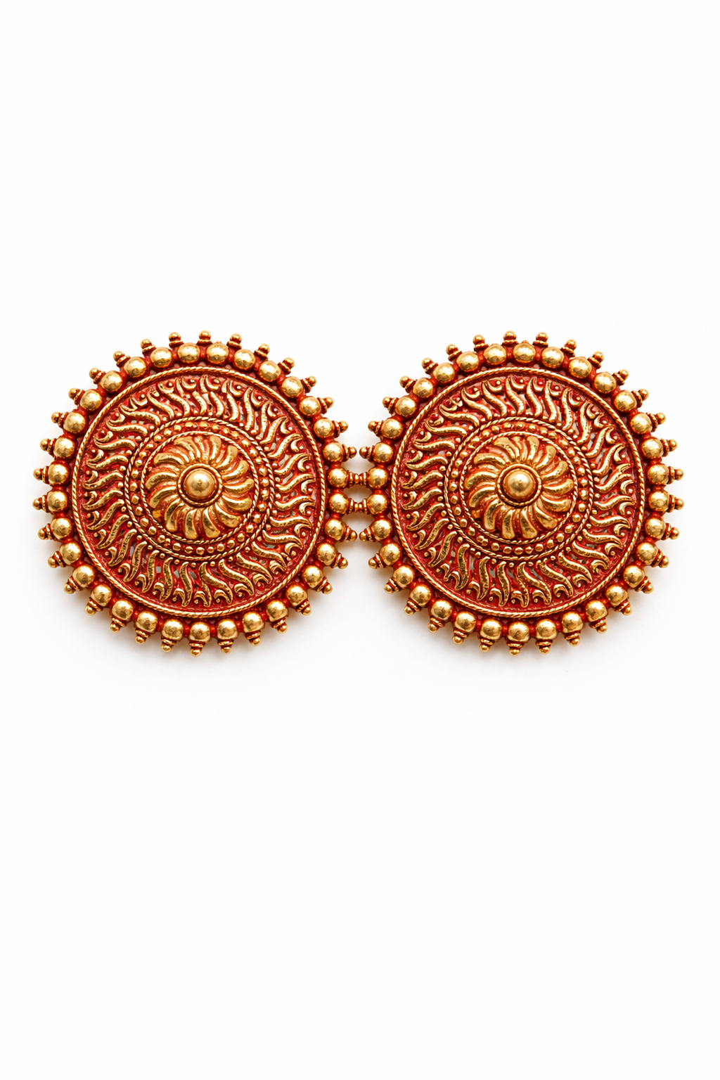Red Gold Round Stud Earrings for Women Sun Design Earrings