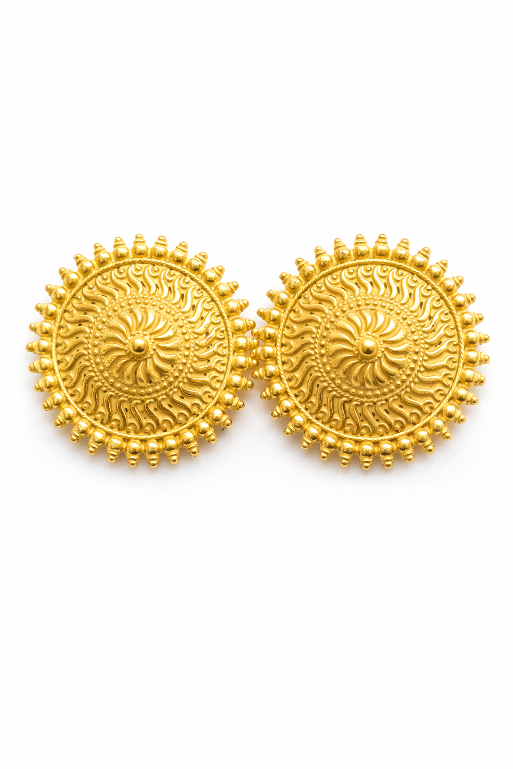 Gold Round Sun Design Stud Earrings for Women Traditional Ethnic Earrings
