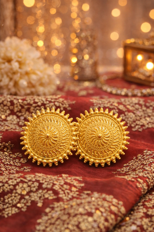 Gold Round Sun Design Stud Earrings for Women Traditional Ethnic Earrings
