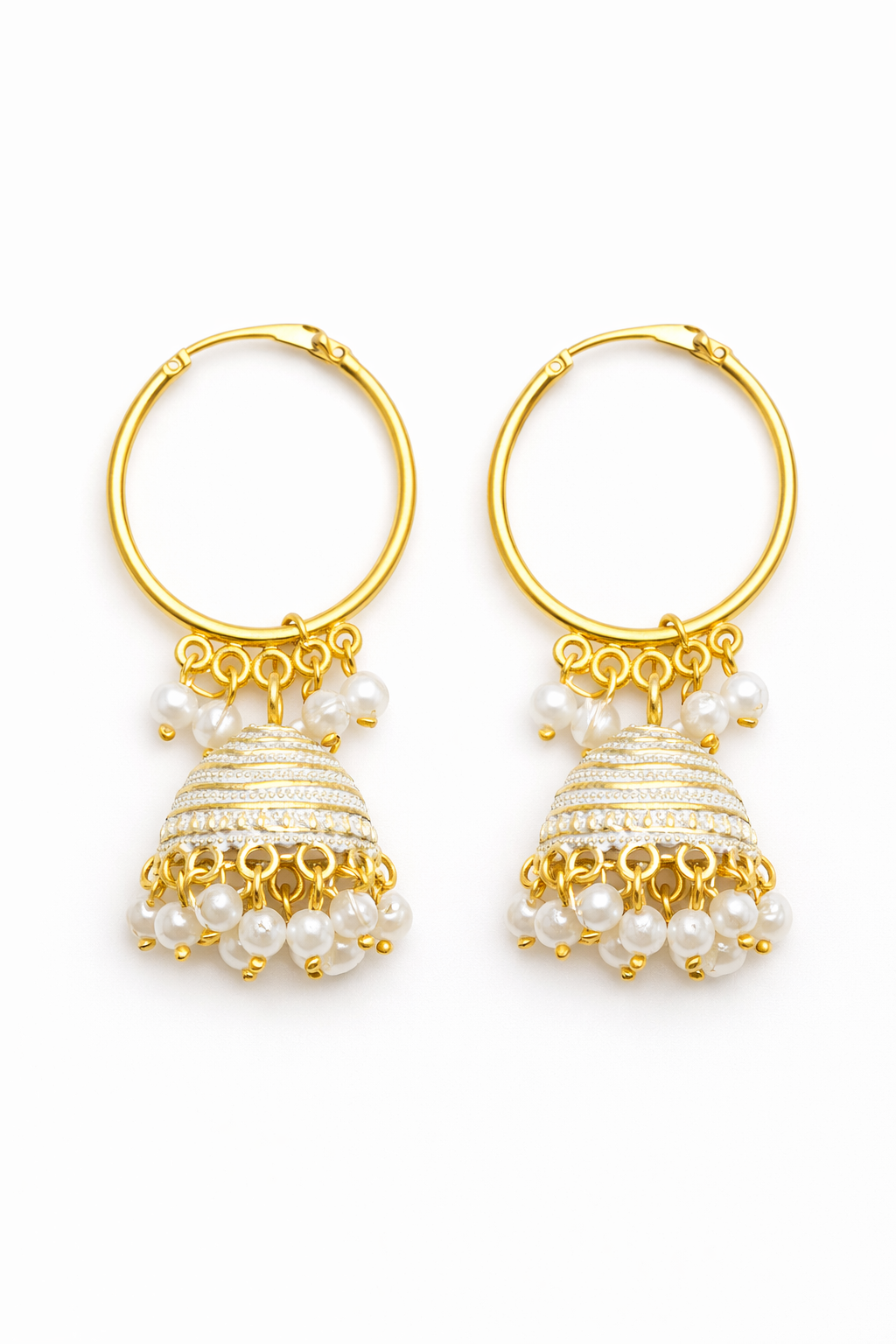 Pearl Jhumka Hoop Earrings for Women Gold White Beaded Jhumki