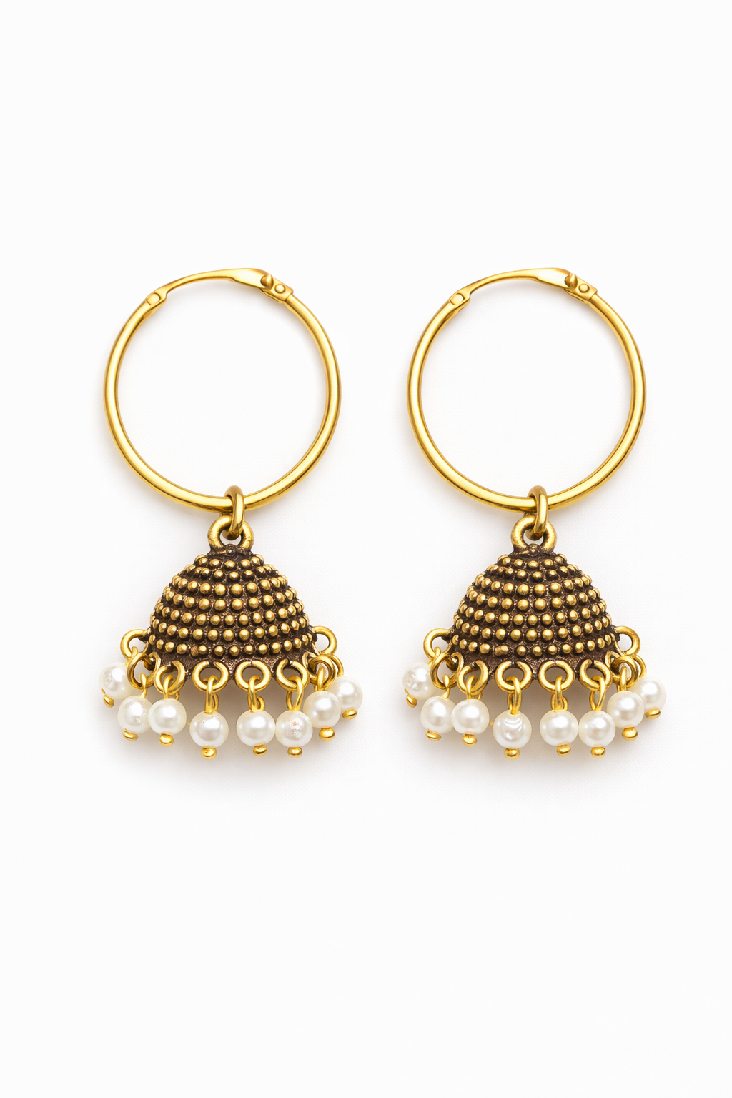 Gold Pearl Jhumka Hoop Earrings for Women Antique Beaded Jhumki