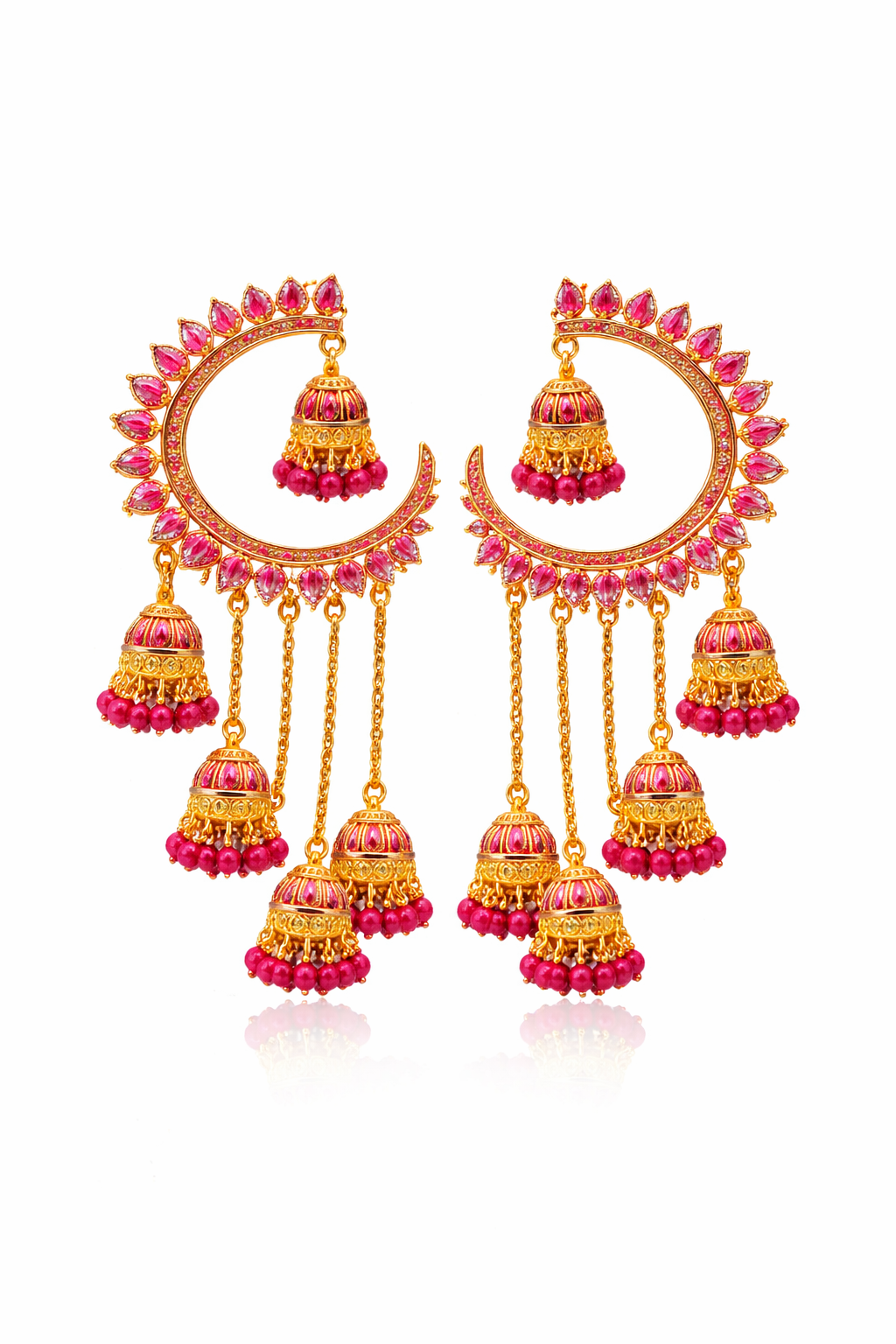 Pink Chandbali Multi Jhumka Earrings for Women Party Wear Statement Jewelry