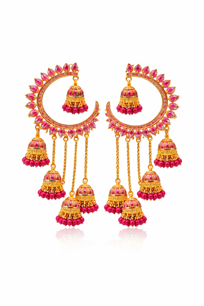 Pink Chandbali Multi Jhumka Earrings for Women Party Wear Statement Jewelry