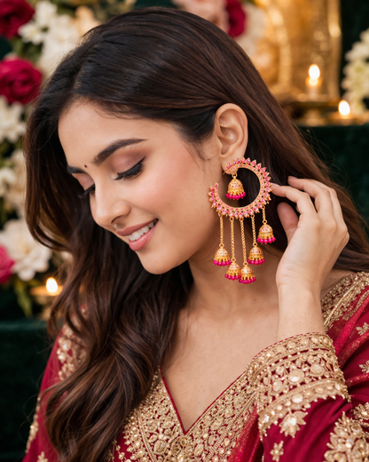 Pink Chandbali Multi Jhumka Earrings for Women Party Wear Statement Jewelry
