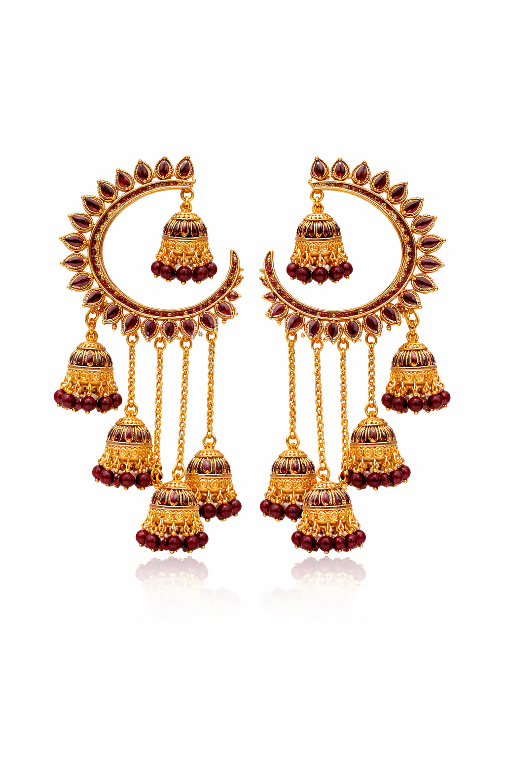 Red Chandbali Multi Jhumka Earrings for Women Wedding Party Wear Jewelry