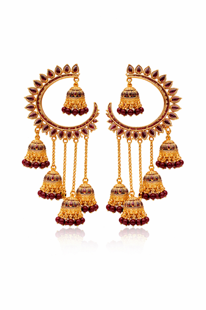 Red Chandbali Multi Jhumka Earrings for Women Wedding Party Wear Jewelry