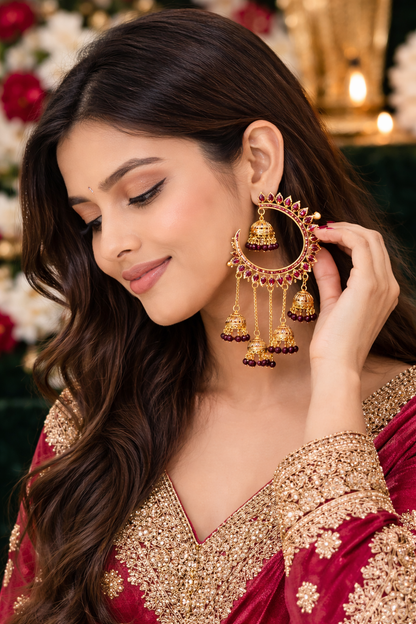 Red Chandbali Multi Jhumka Earrings for Women Wedding Party Wear Jewelry