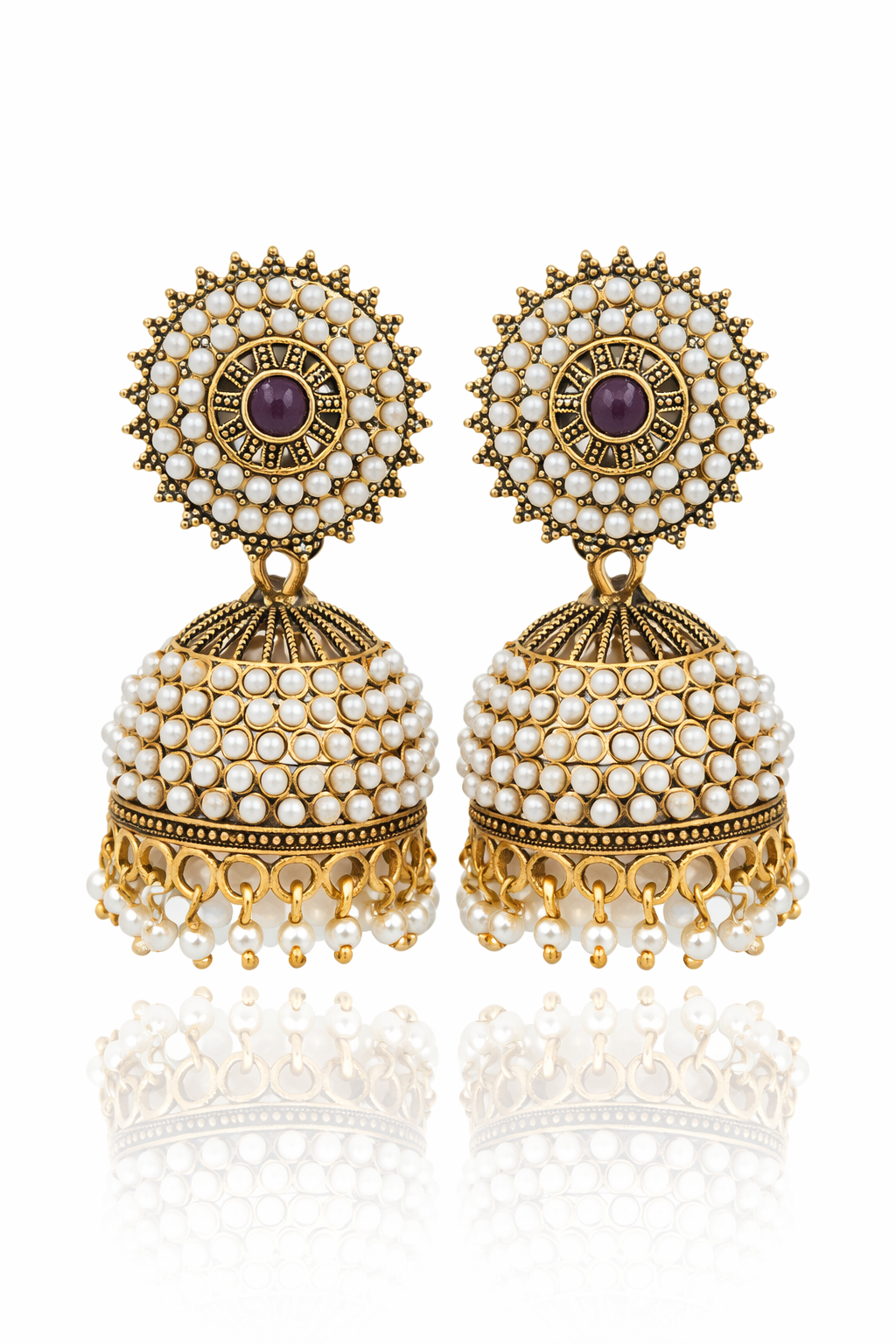Gold Pearl Jhumka Earrings for Women Kundan Style Party Wear Bridal