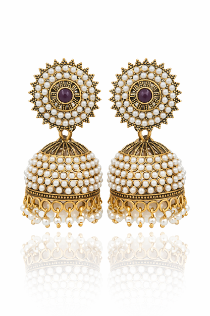 Gold Pearl Jhumka Earrings for Women Kundan Style Party Wear Bridal