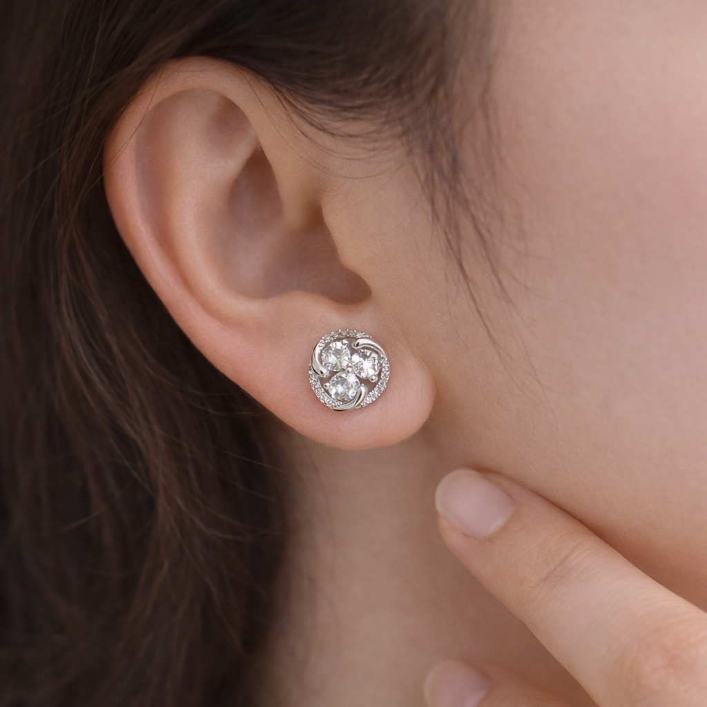 Round AD Stud Earrings for Women
