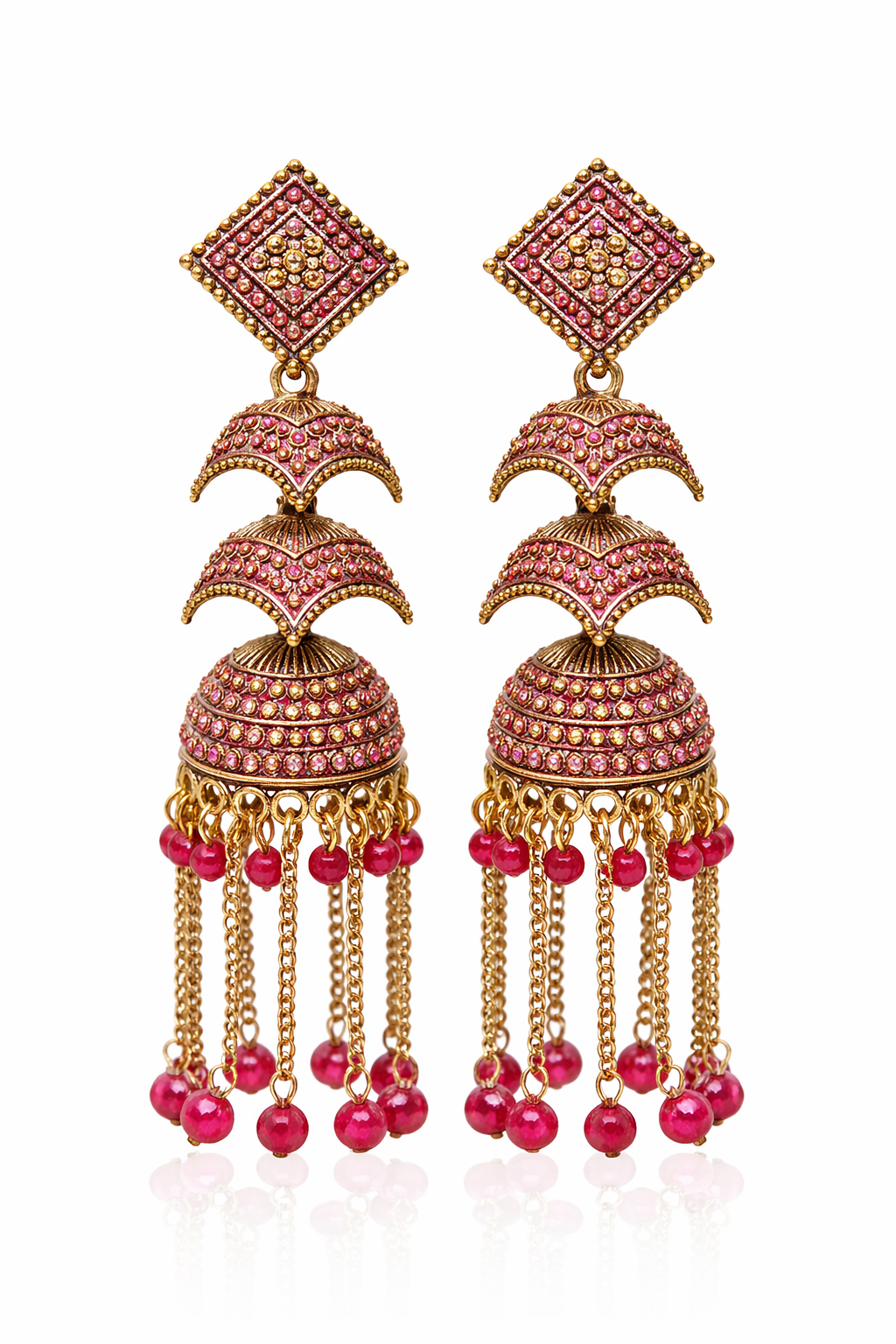 Pink Stone Heavy Jhumka Earrings for Women Party Wear Bridal