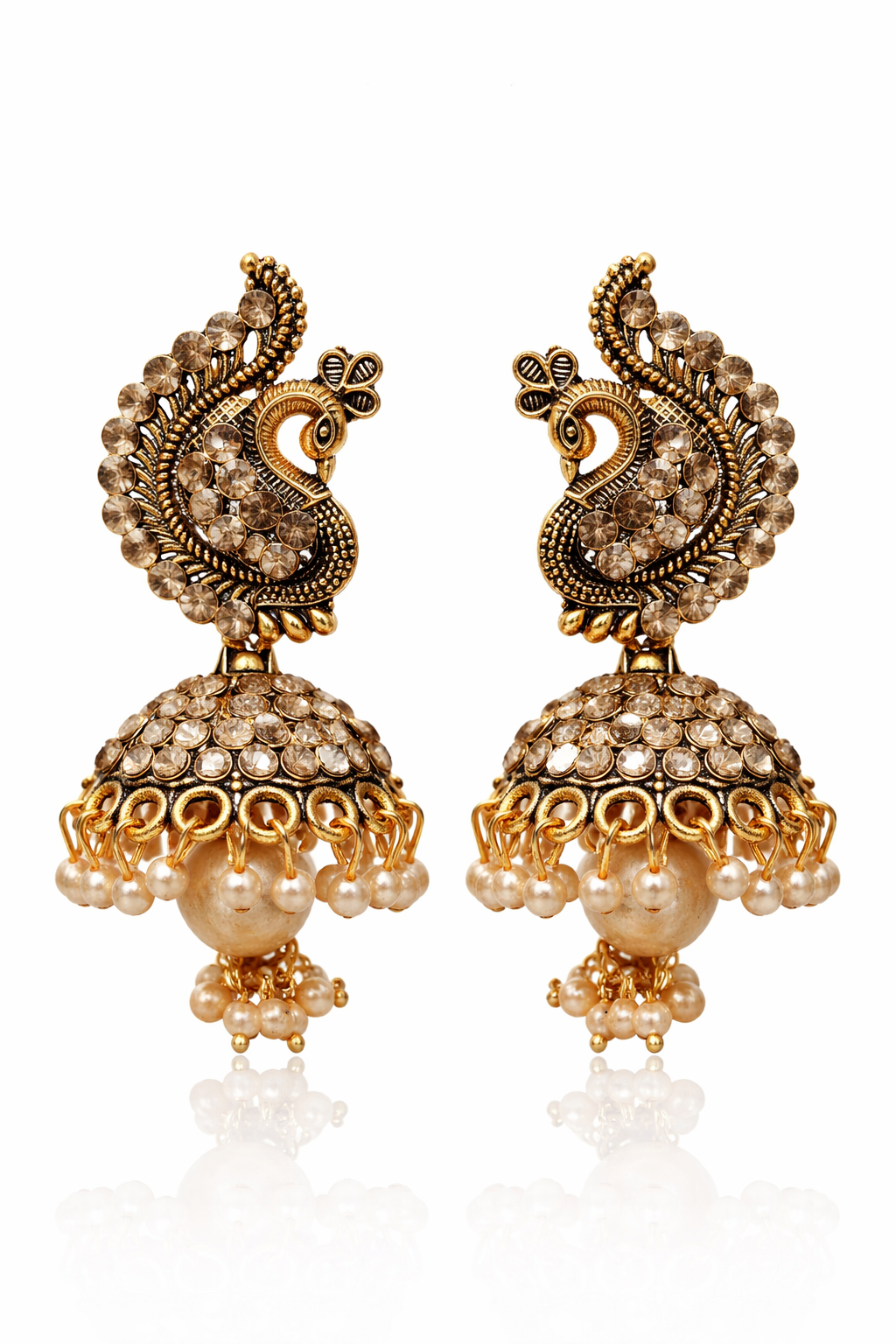 Gold Peacock Pearl Jhumka Earrings for Women Party Wear Ethnic