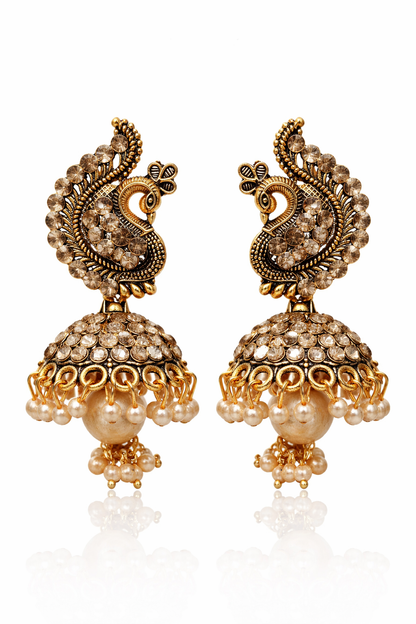 Gold Peacock Pearl Jhumka Earrings for Women Party Wear Ethnic