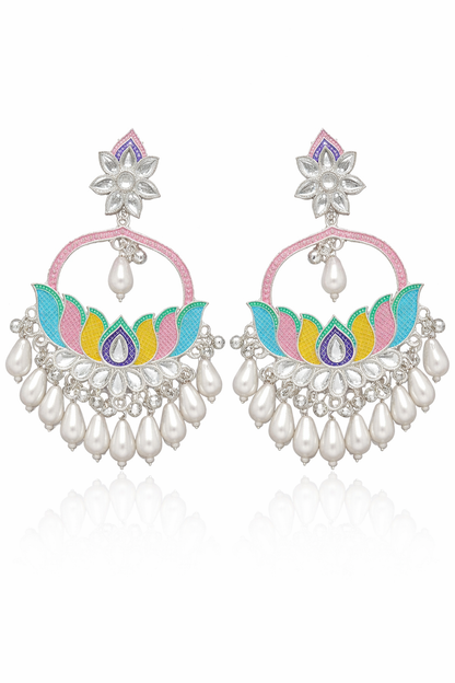 Multicolor Pearl Chandbali Earrings for Women Party Wear Ethnic Statement