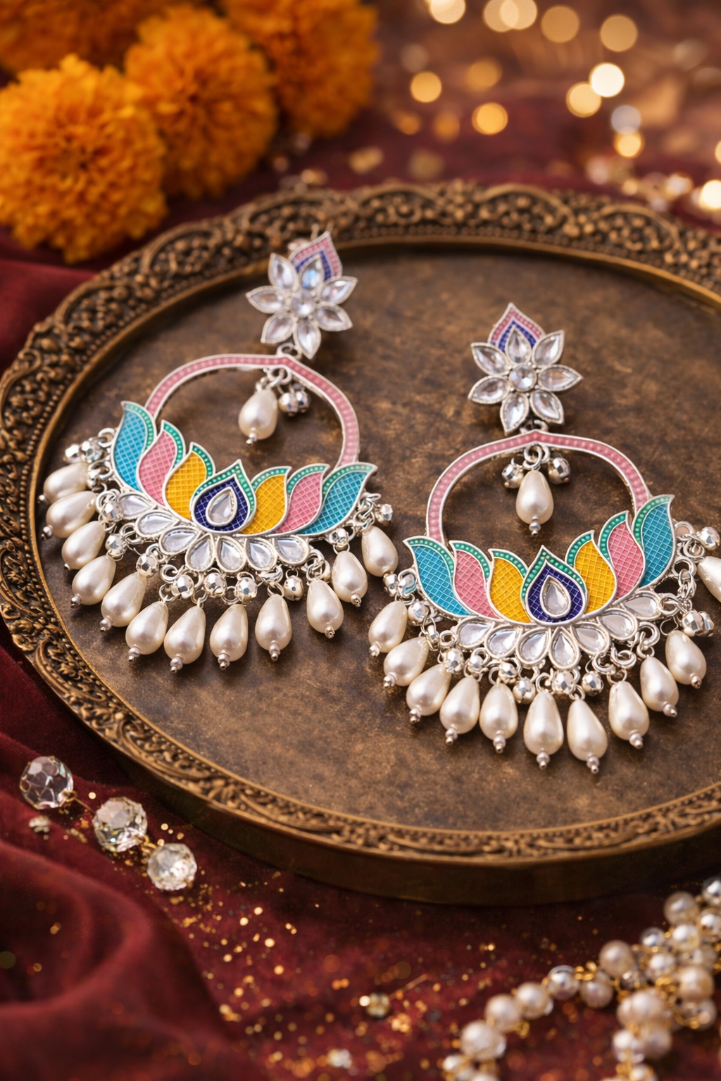 Multicolor Pearl Chandbali Earrings for Women Party Wear Ethnic Statement