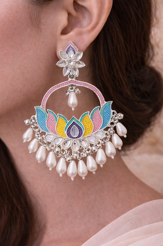 Multicolor Pearl Chandbali Earrings for Women Party Wear Ethnic Statement