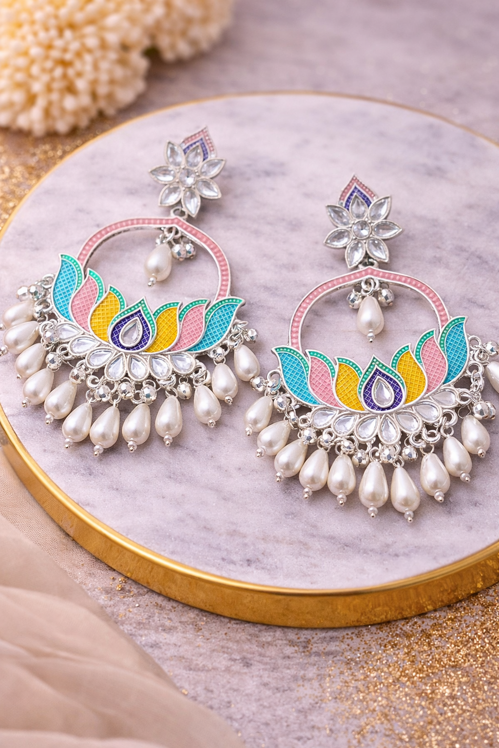 Multicolor Pearl Chandbali Earrings for Women Party Wear Ethnic Statement