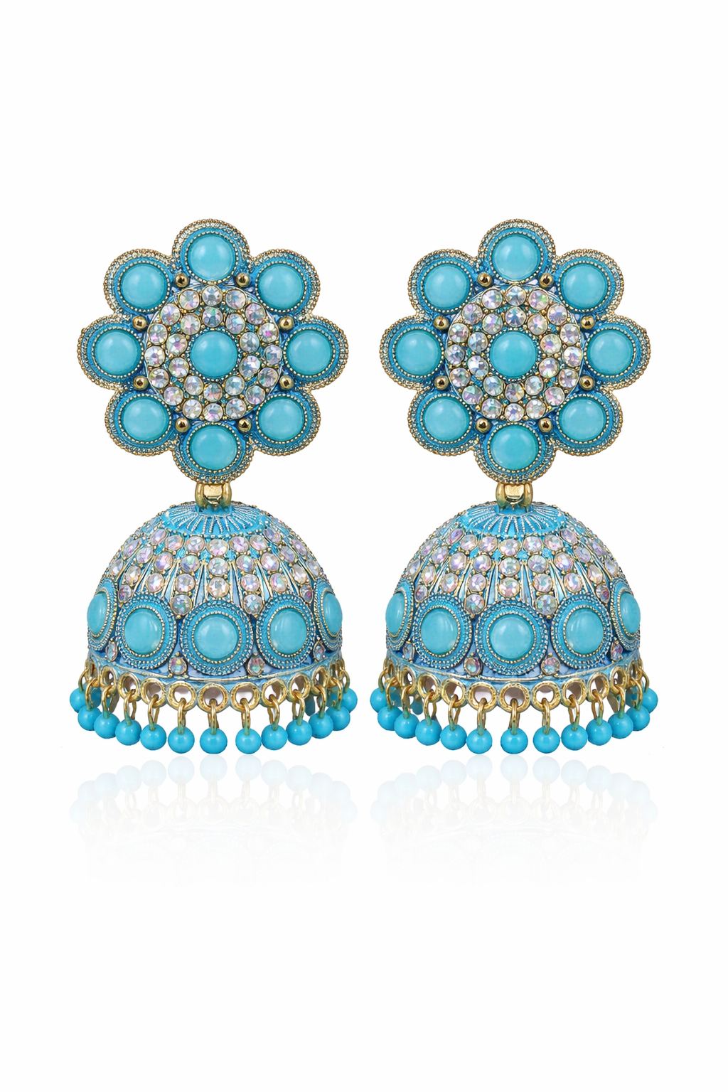 Blue Stone Heavy Jhumka Earrings for Women Party Wear Ethnic Statement