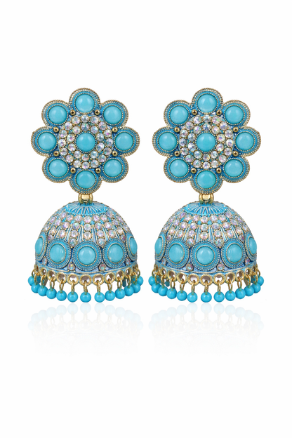 Blue Stone Heavy Jhumka Earrings for Women Party Wear Ethnic Statement