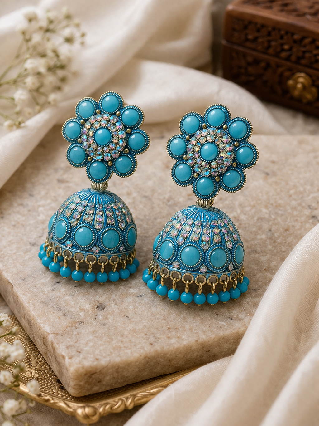 Blue Stone Designer Jhumka Earrings for Women