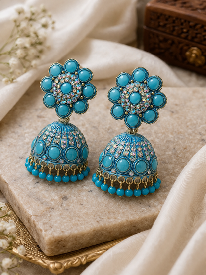 Blue Stone Designer Jhumka Earrings for Women