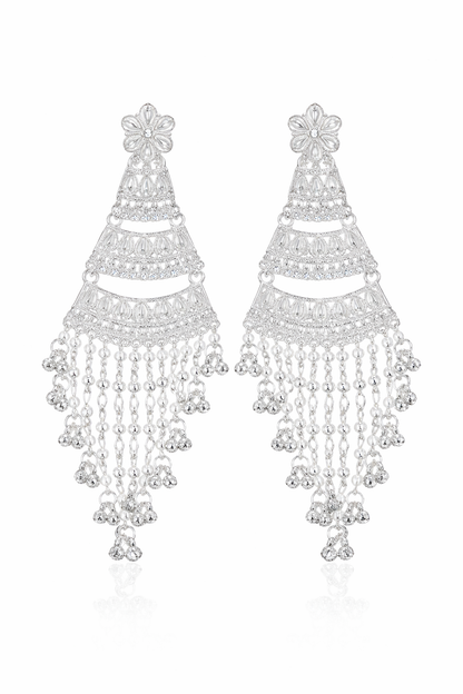 Silver Layered Chain Long Earrings for Women Party Wear Statement