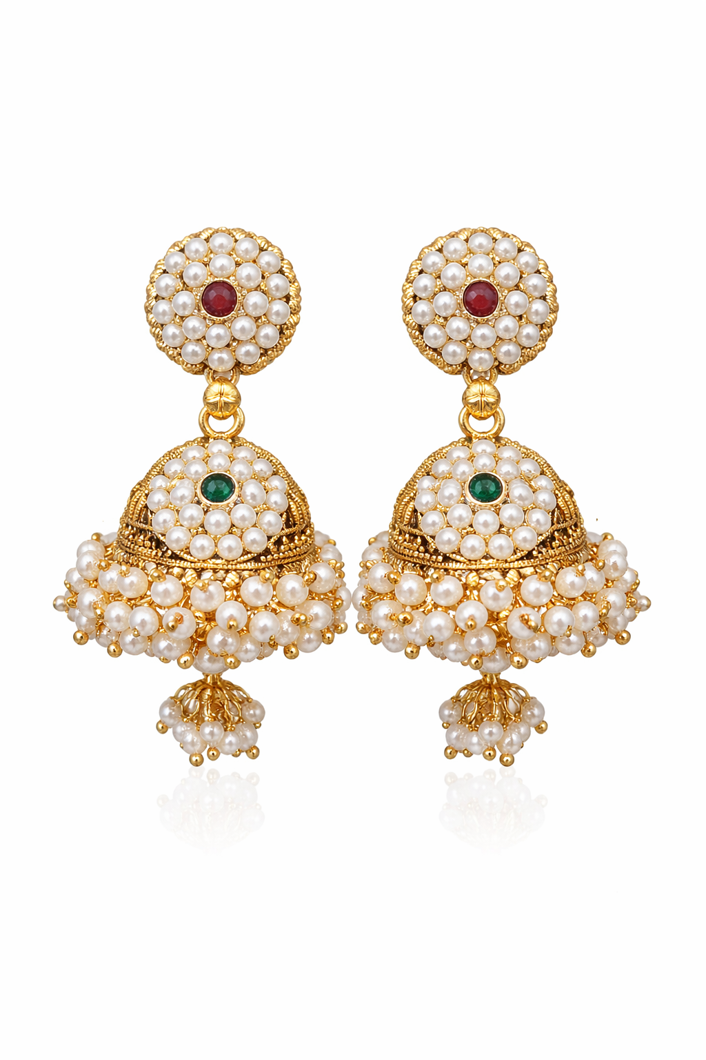 Pearl Jhumka Earrings with Kundan Stones for Women