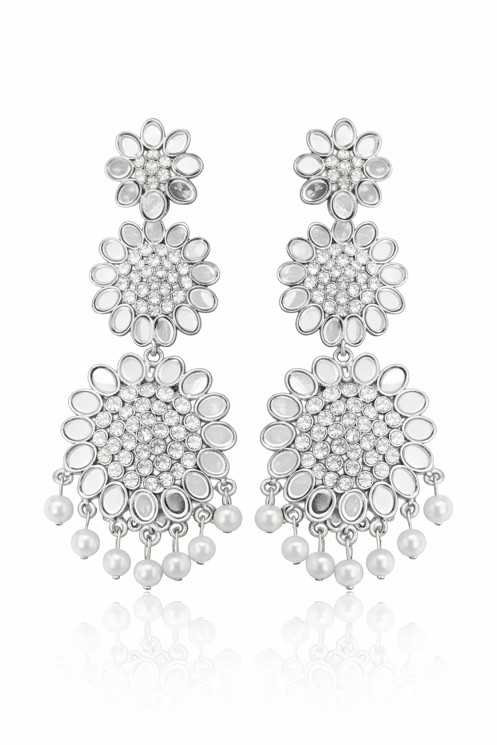Silver Floral Pearl Earrings for Women Party Wear Statement Ethnic
