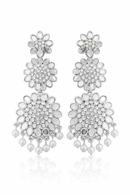 Silver Floral Pearl Earrings for Women Party Wear Statement Ethnic