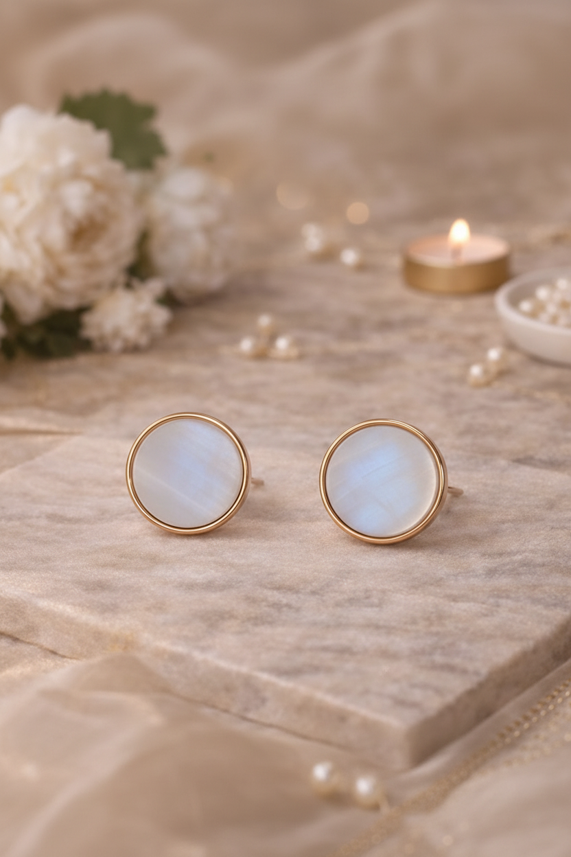 Gold Round Stud Earrings for Women Daily Wear Minimal
