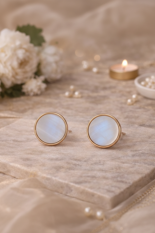 Gold Round Stud Earrings for Women Daily Wear Minimal