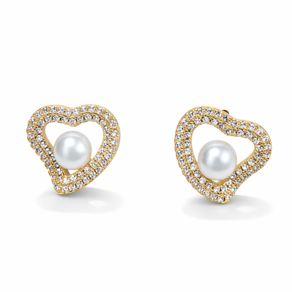Heart Shape Pearl Stud Earrings for Women