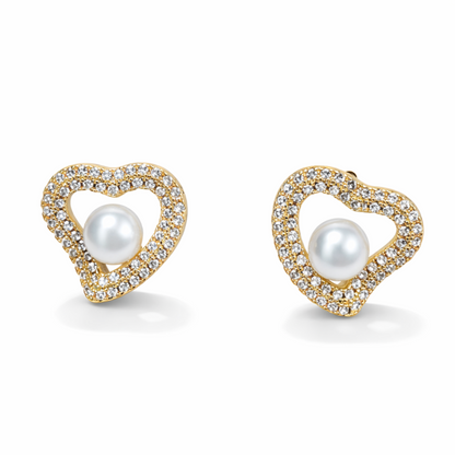 Heart Shape Pearl Stud Earrings for Women