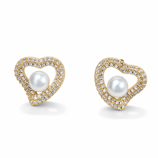 Heart Shape Pearl Stud Earrings for Women