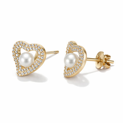 Heart Shape Pearl Stud Earrings for Women