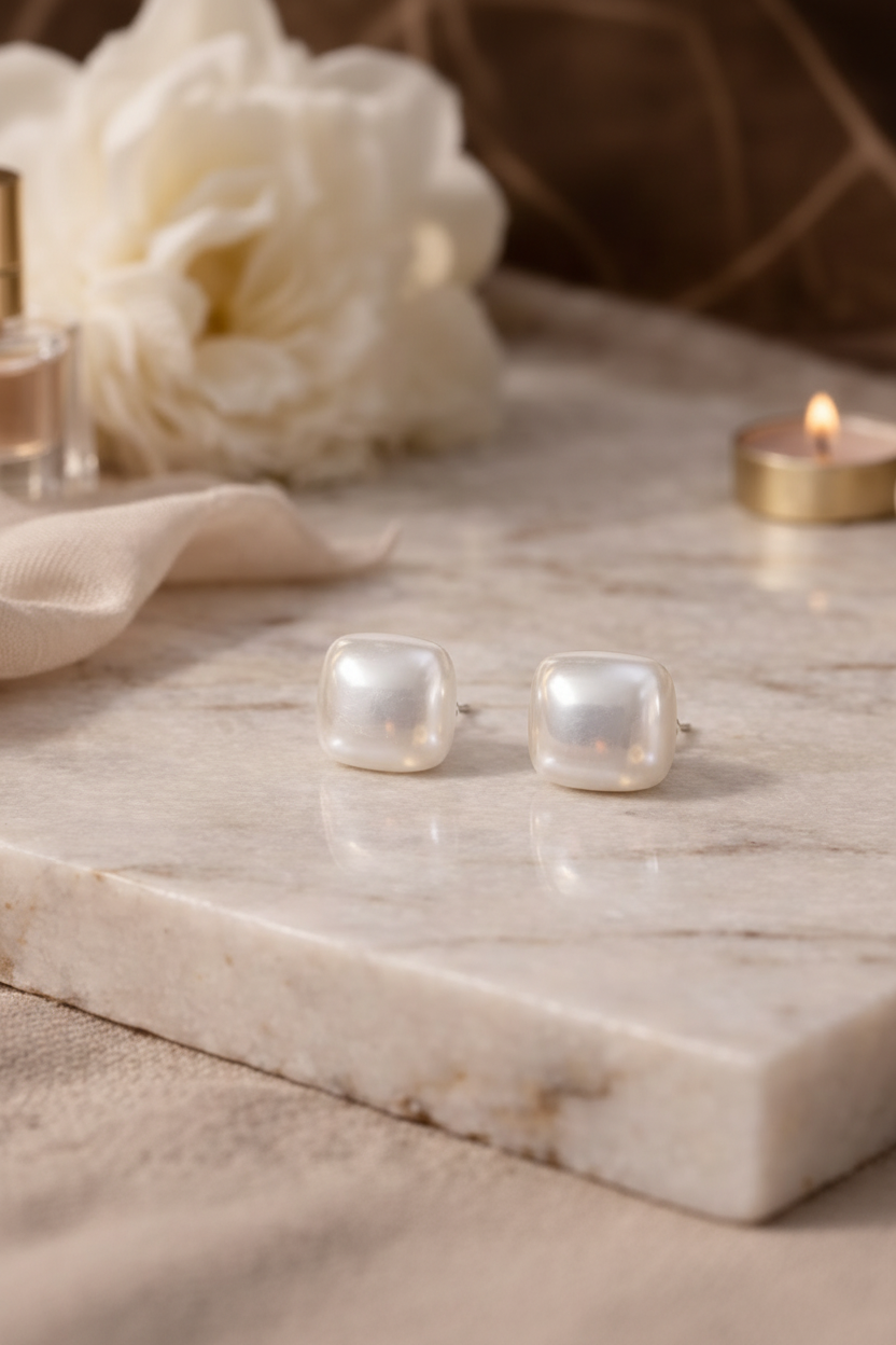 Square Pearl Stud Earrings for Women Daily Wear