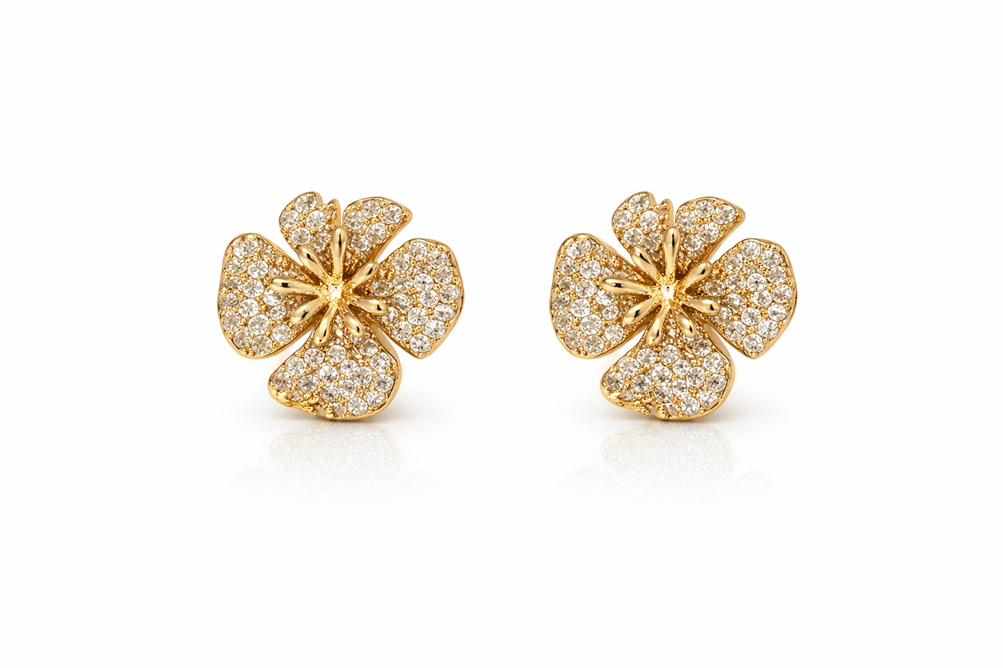 Gold Floral Stud Earrings for Women Party Wear