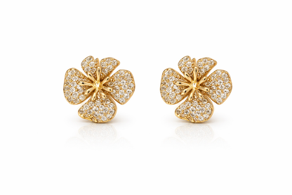 Gold Floral Stud Earrings for Women Party Wear