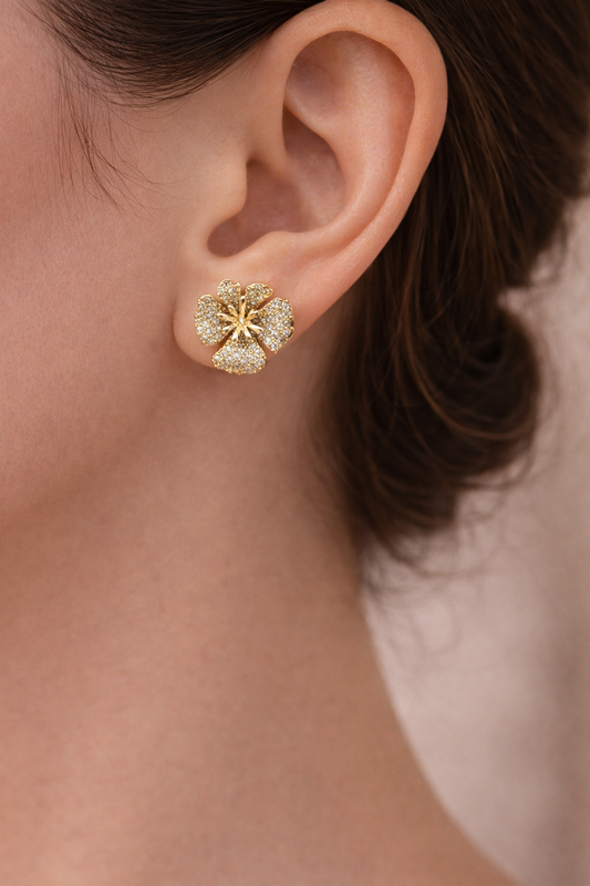 Gold Floral Stud Earrings for Women Party Wear