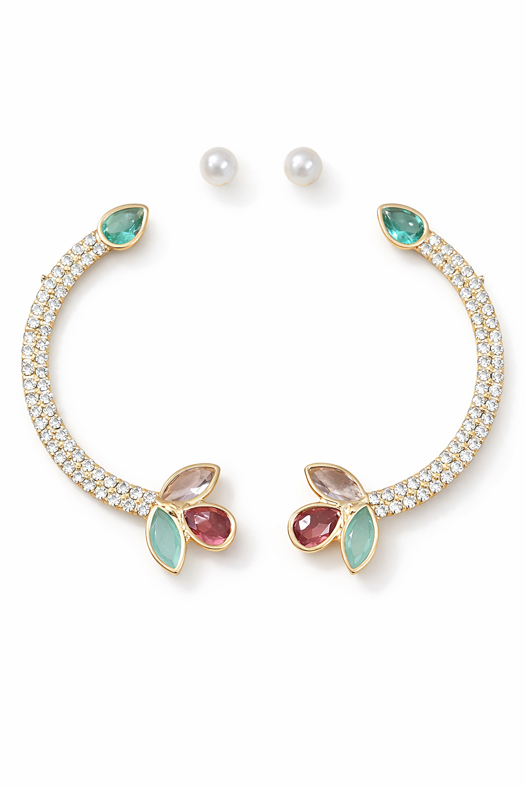 Gold Multicolor Ear Cuff Earrings for Women Party Wear