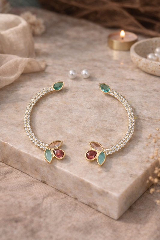 Gold Multicolor Ear Cuff Earrings for Women Party Wear